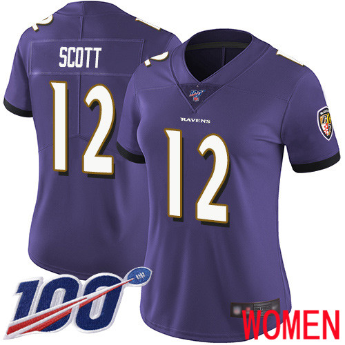 Baltimore Ravens Limited Purple Women Jaleel Scott Home Jersey NFL Football #12 100th Season Vapor Untouchable
